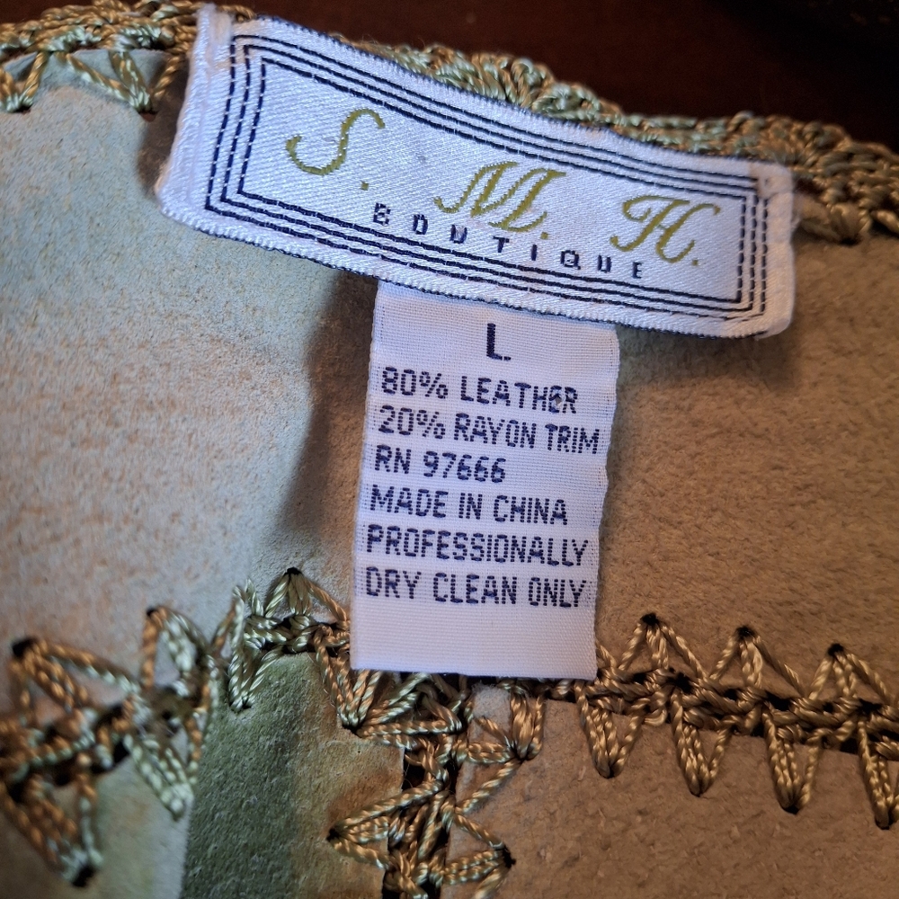 Leather Patchwork Blazer Solid Green & Animal Pri… - image 2